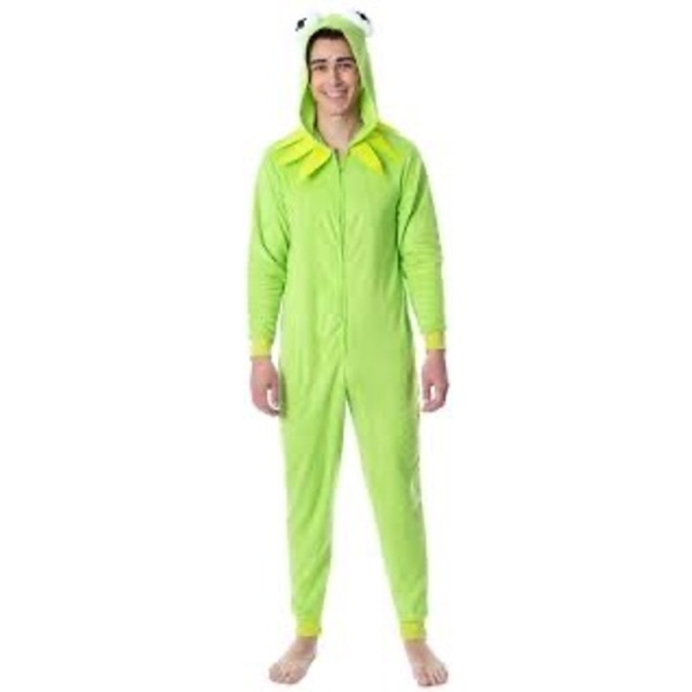 Disney Kermit the Frog Union Suit Women Small Green Good Plush Muppets Hooded